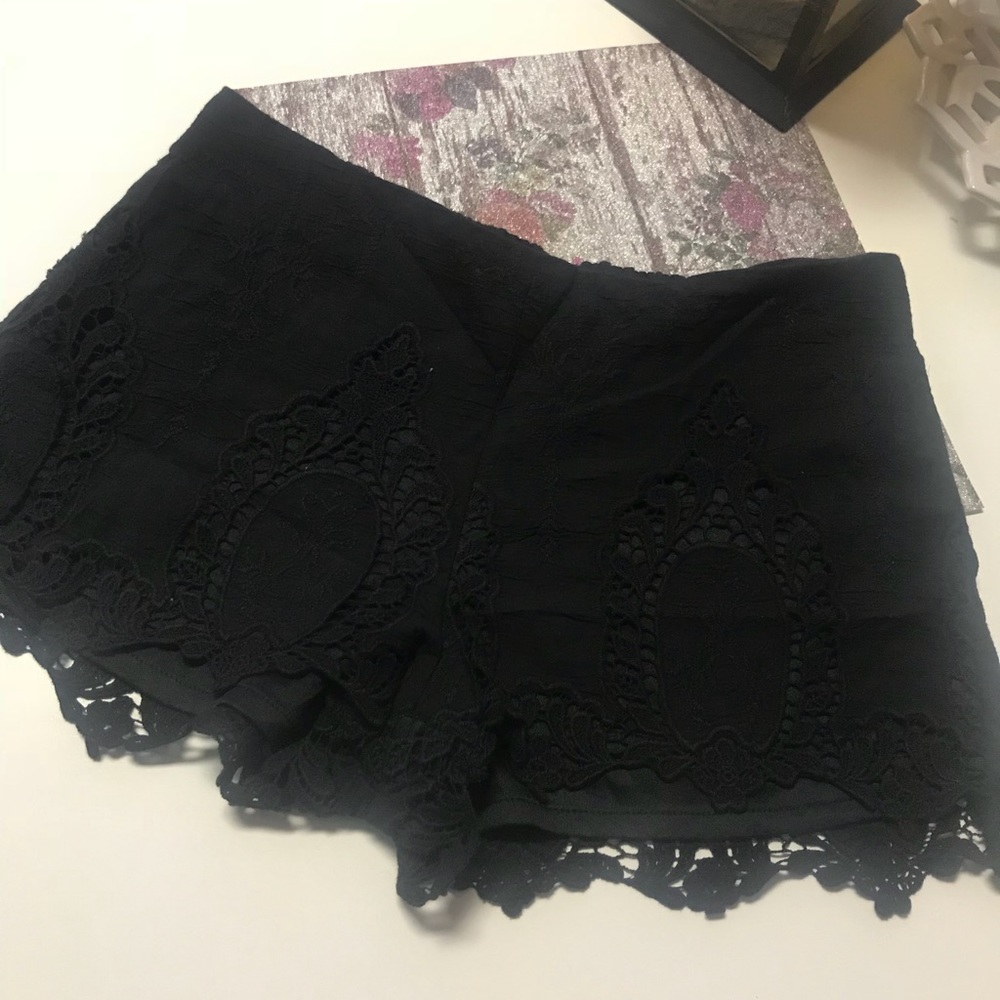 Black crochet shorts